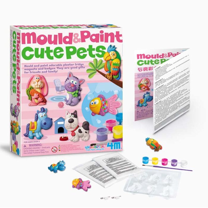 Образователен комплект Mould and Paint Cute Pets 4M Оформи и оцвети домашни любимци съдържание и материали