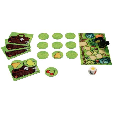 Образователна игра Овощна градина-Мемори игра игрално поле пулове и кошници и картонени карти HABA