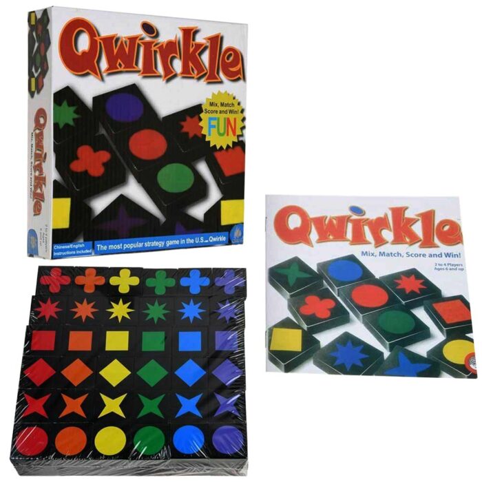 Настолна игра Qwirkle плочки с различни цветове и форми кутия