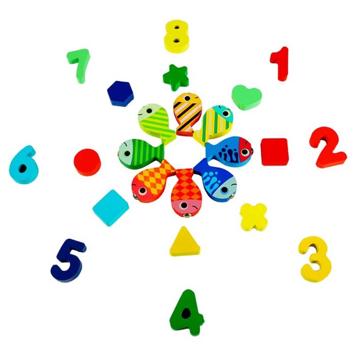 Образователна игра за деца - Монтесори Дъска 5 в 1 цифри и рибки