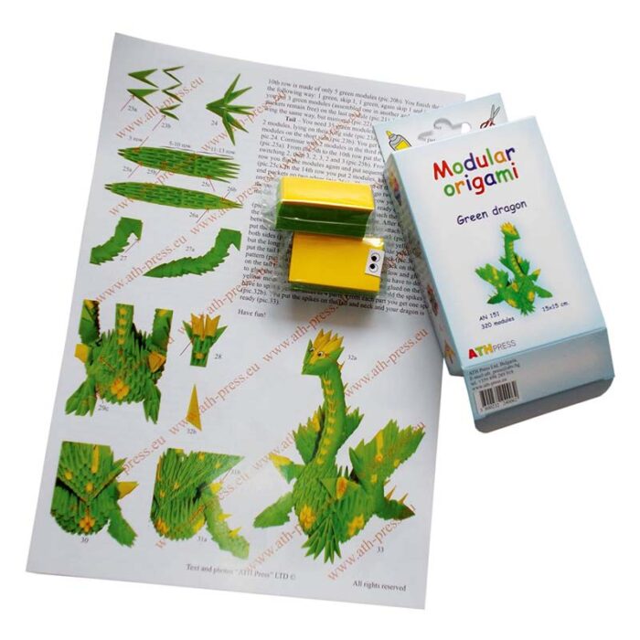 модулно оригами зелен дракон Modular origami Green Dragon кутия и схема за сглобяване