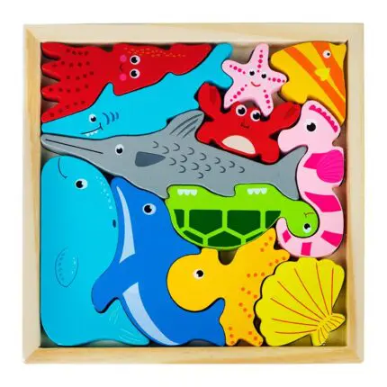 Образователна игра – Дървен тетрис с морски животни – Монтесори