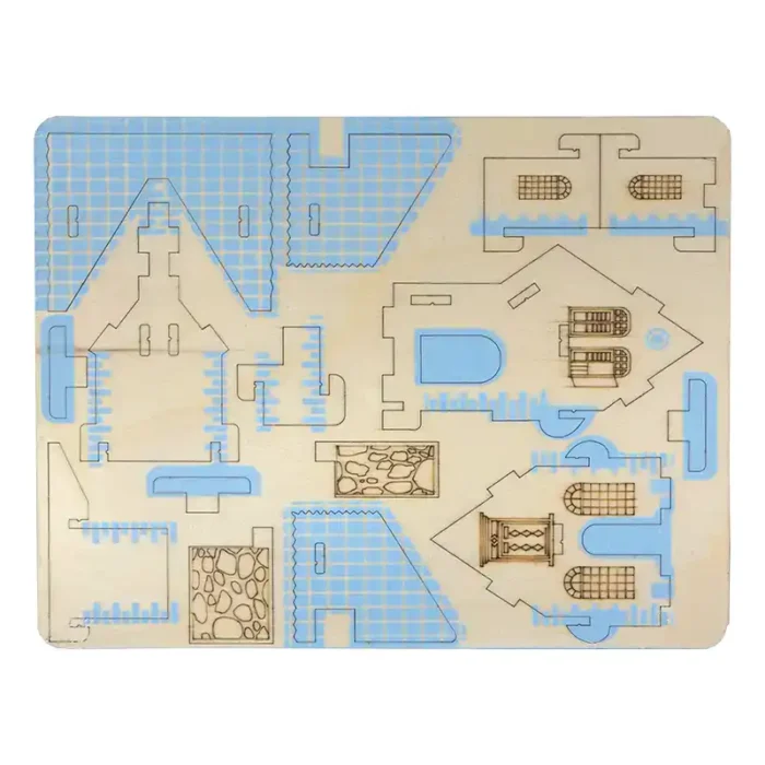 3D Дървен пъзел-Небесна синя къща части