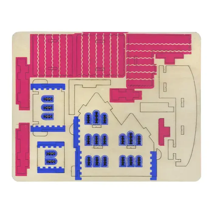 3D Дървен пъзел-Розова къща мечта части