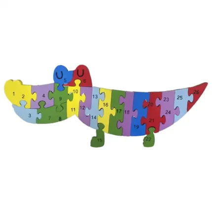 Детски дървен пъзел с числа и букви Крокодил