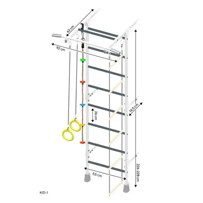 shvedska stena za detska gimnastika-metalna-s aksesoari-byala (1)
